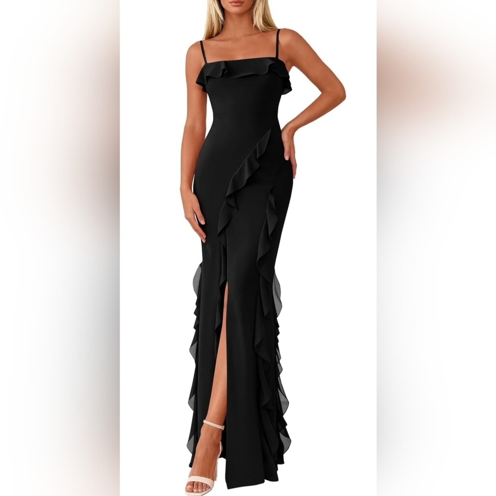 Elegant Black Ruffled Gown